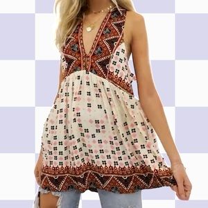 Free People nwt Charlotte boho sleeveless tunic top with cute print flowy halter